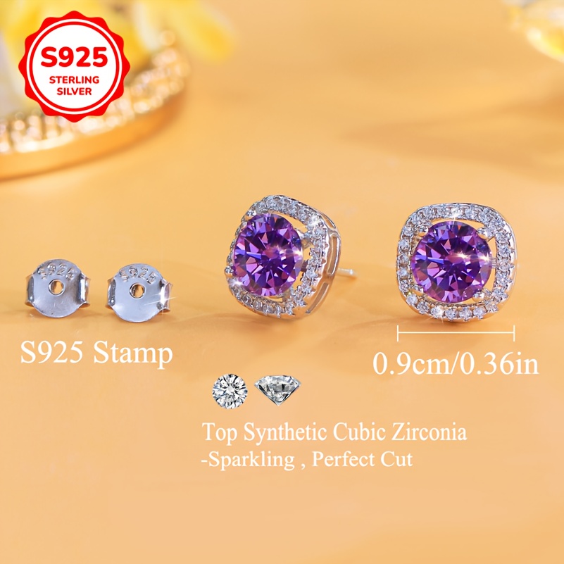 Women's Square Candy Shaped Zirconia 925 Sterling Silver Stud Earrings